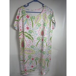 Lolly Wolly Doodle Spring Summer Shift Dress XL Stretchy Geo Floral Short Sleeve